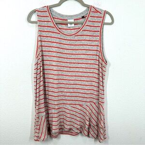 Cabi Grey‎ Coral Striped Ruffle Hem Sleeveless Top Crewneck Longline Size Large